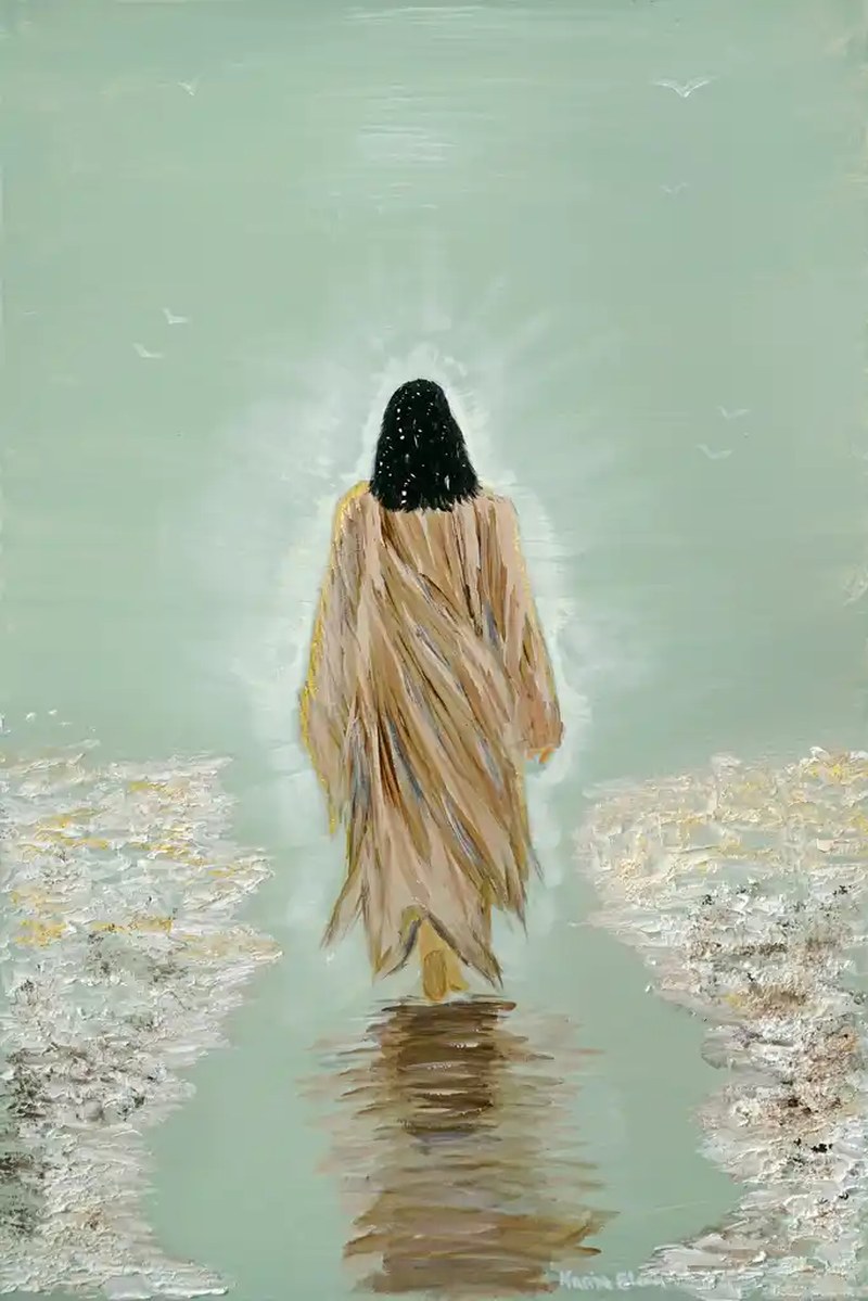Walking in It, 2026 — Mixed media on canvas (molding paste, crackle)